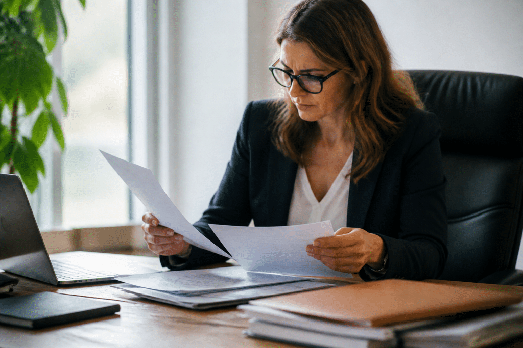 Agent immobilier comparant documents contrats assurance bureau