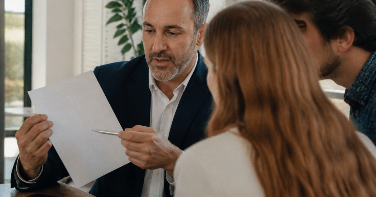 Agent immobilier tenant document avec pourcentage commission affiche