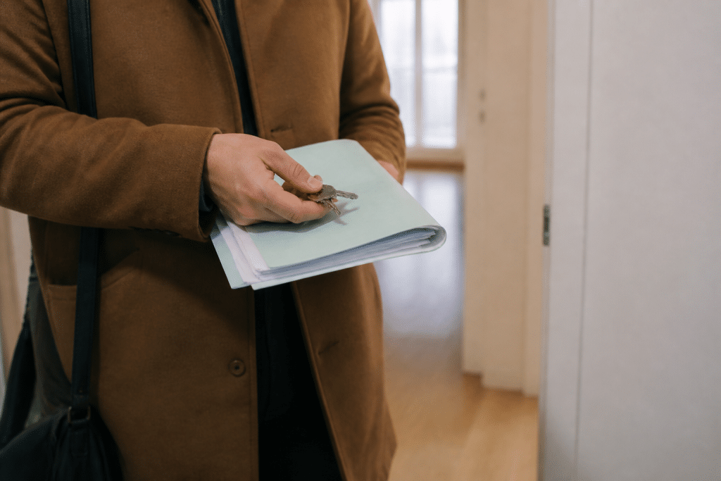 Mains tenant documents financiers et clés appartement