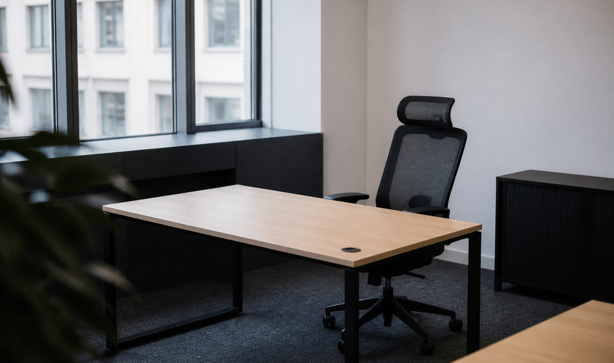 Bureau moderne avec chaise et bureau vides prêts à louer