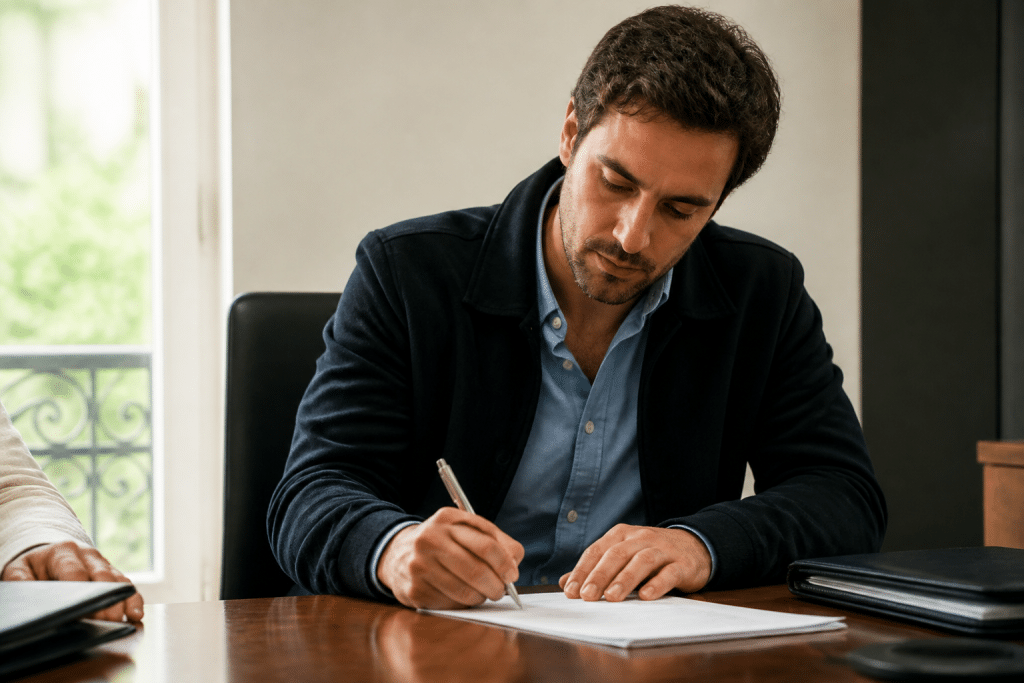 Commercant signant document transfert bail commercial immeuble