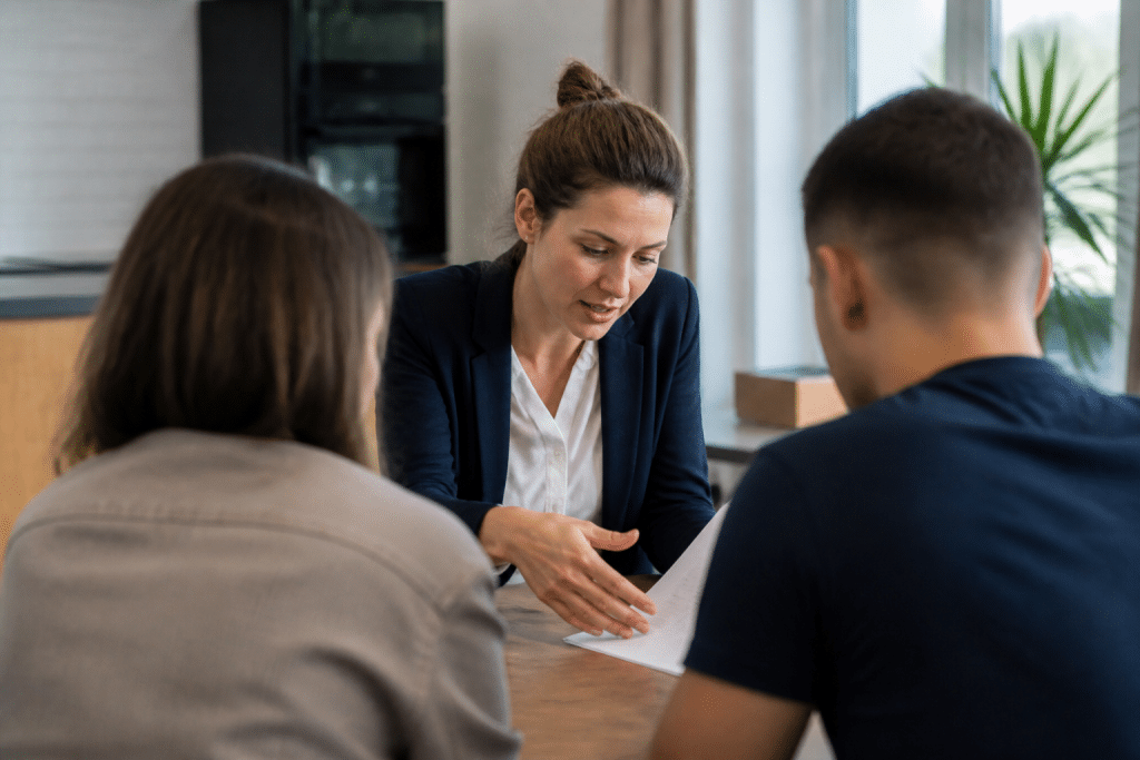 Proprietaire presentant contrat immobilier locataire potentiel