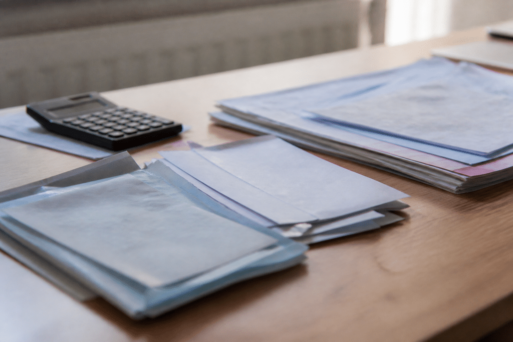 Facture et documents fiscaux sur bureau avec calculatrice