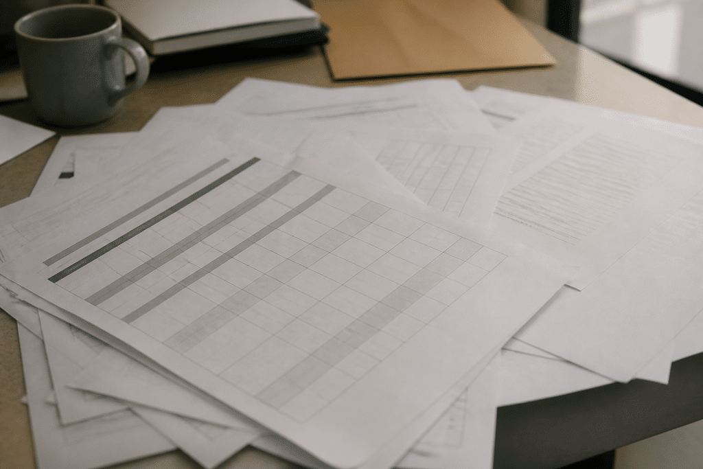 Documents contrats superposés avec tableaux comparatifs écrits