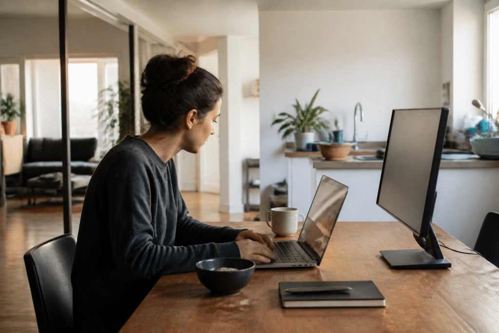 Espace de travail avec wifi, cuisine partagée et écran supplémentaire