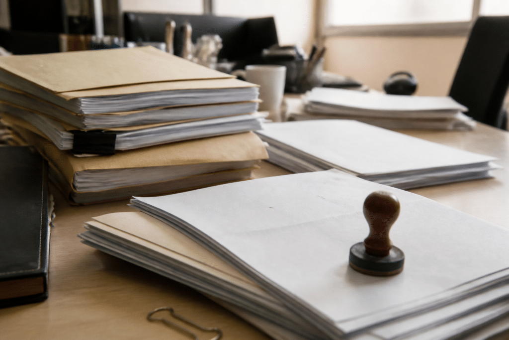 Formulaire administratif avec tampon CNIL et documents confidentiels