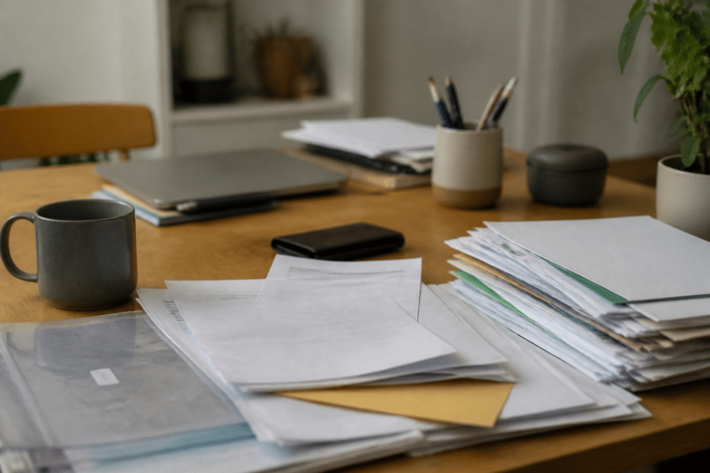 Documents loyer bail et formulaires fiscaux sur bureau