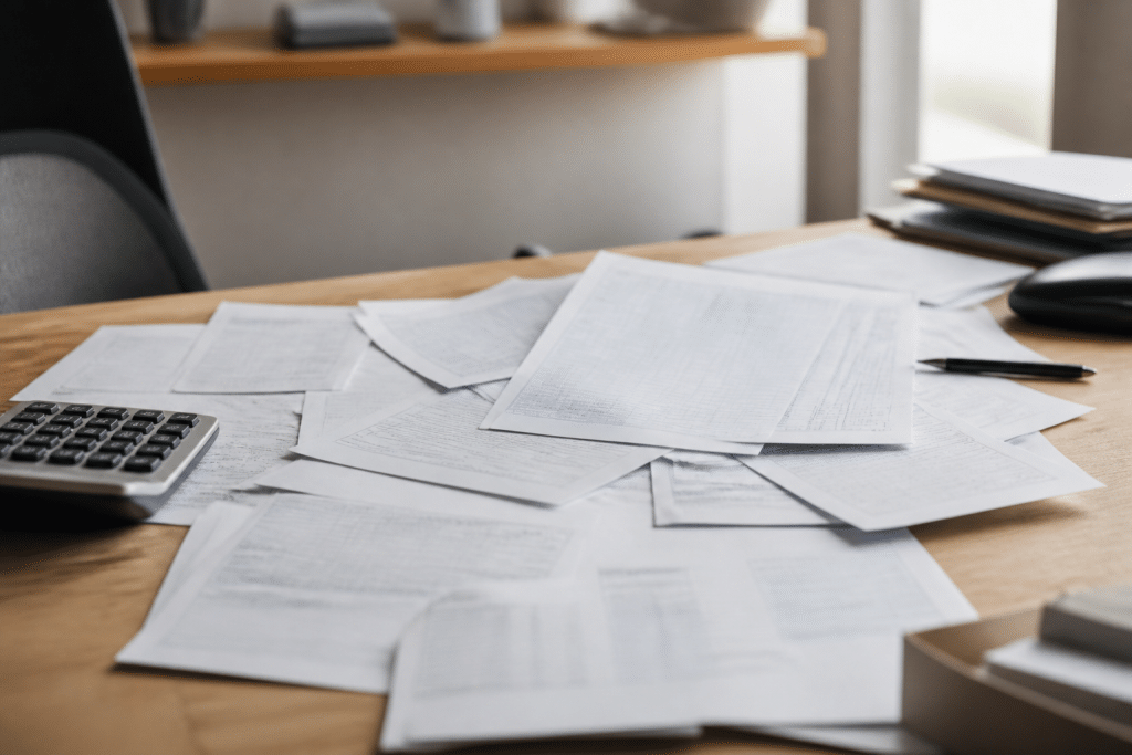 Documents fiscaux et formulaires d'imposition sur bureau professionnel