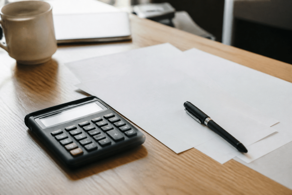 Document loyer avec stylo et calculatrice sur table