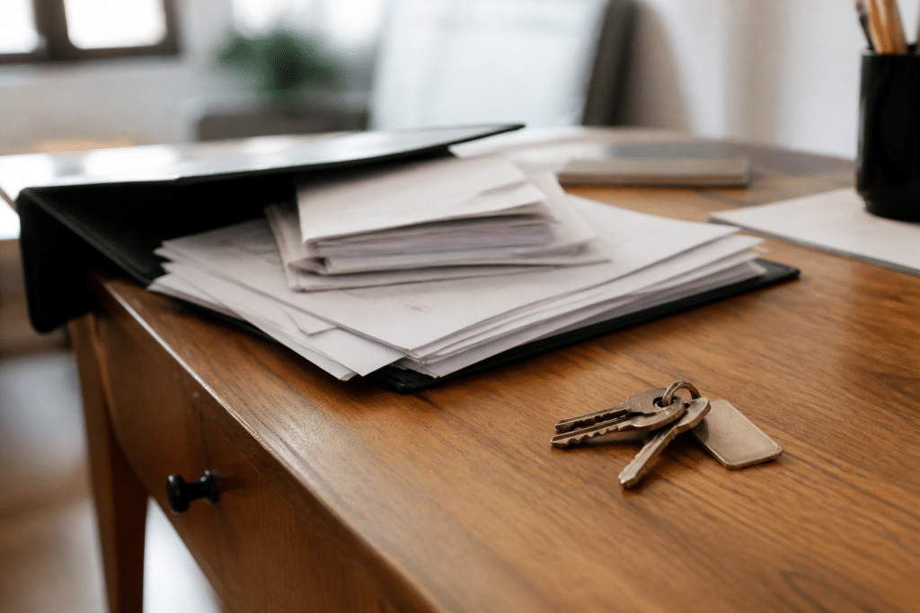 Documents immobiliers et clés de propriete sur bureau